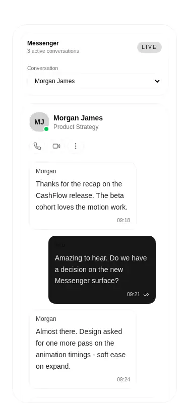 Harness screenshot of tripled-messenger-shadcnui at 375 pixels wide
