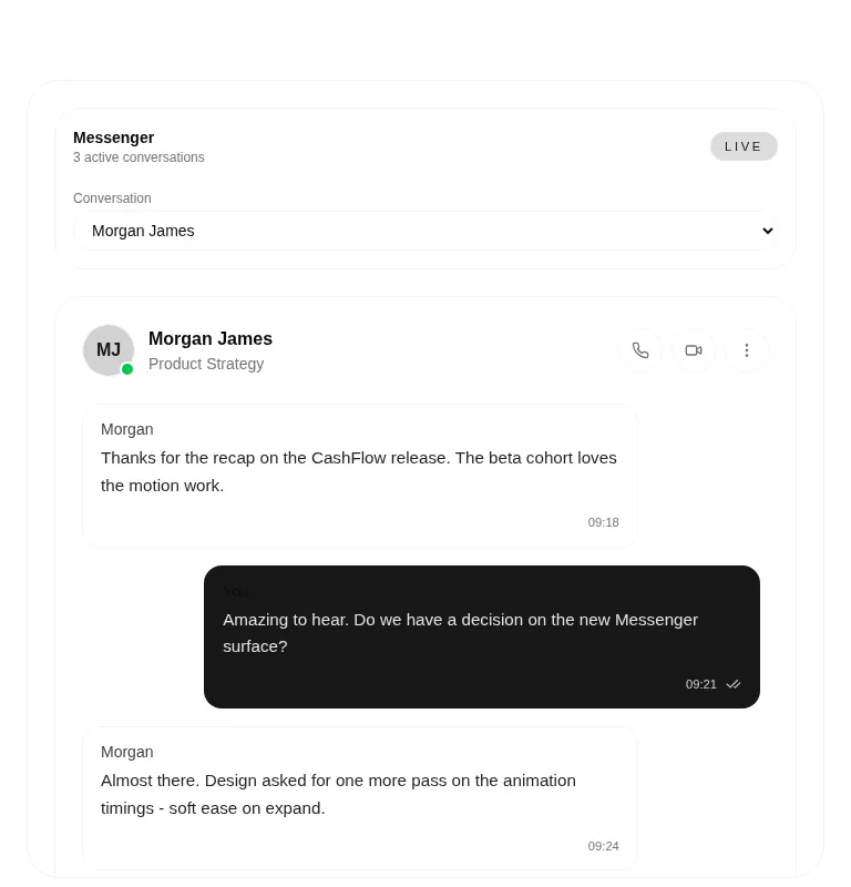 Harness screenshot of tripled-messenger-shadcnui at 768 pixels wide