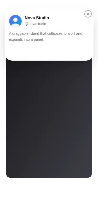 Harness screenshot of tripled-native-notch-shadcnui at 375 pixels wide