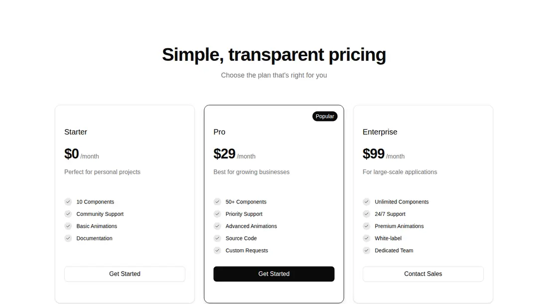 Harness screenshot of tripled-pricing-section-shadcnui at 1440 pixels wide