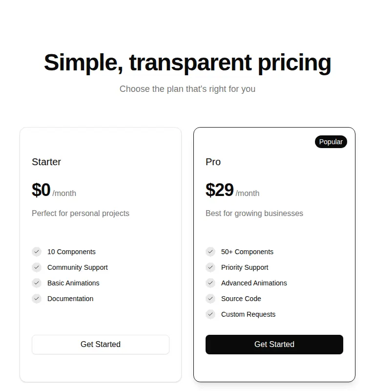 Harness screenshot of tripled-pricing-section-shadcnui at 768 pixels wide