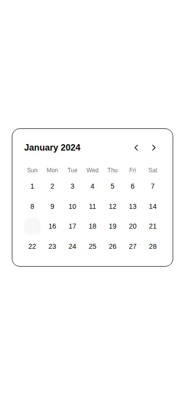 Harness screenshot of tripled-simple-calendar-shadcnui at 375 pixels wide