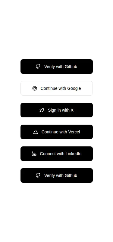 Harness screenshot of tripled-social-login-button-shadcnui at 375 pixels wide