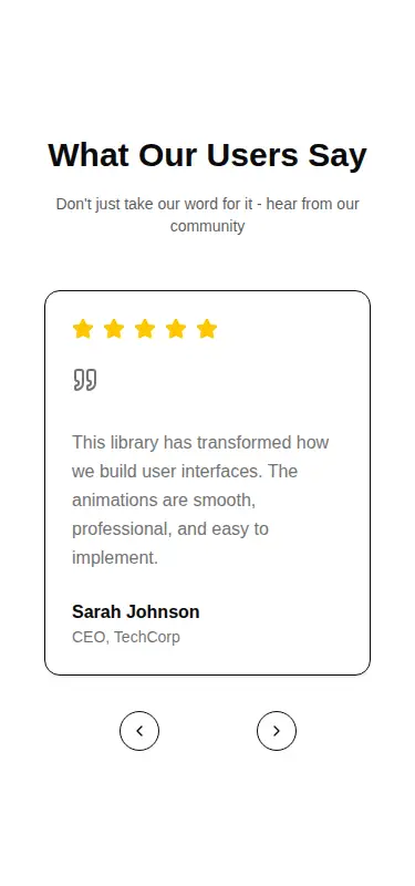 Harness screenshot of tripled-testimonial-section-shadcnui at 375 pixels wide