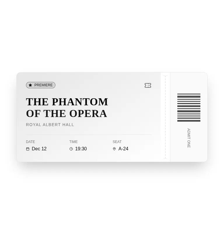 Harness screenshot of tripled-theater-ticket-shadcnui at 768 pixels wide